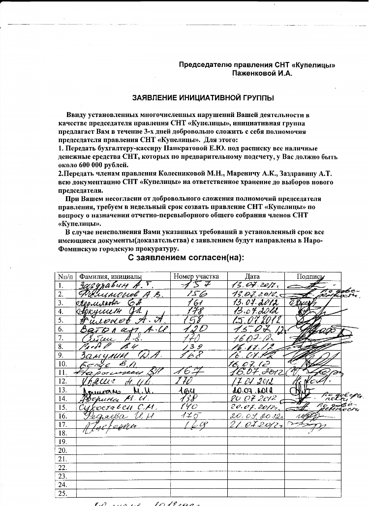 Образец объявления о собрании в снт